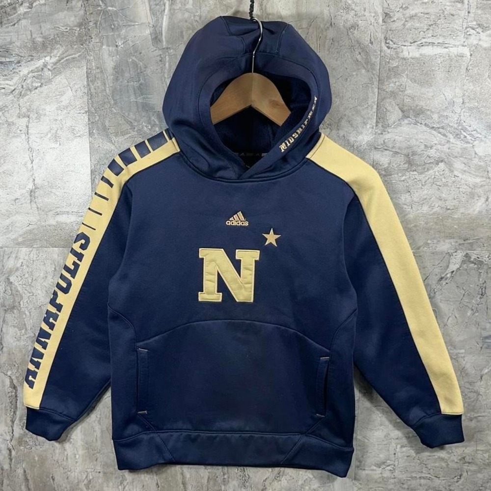 Adidas Annapolis embroidered navy blue and tan hoodie youth kids size M 10-12